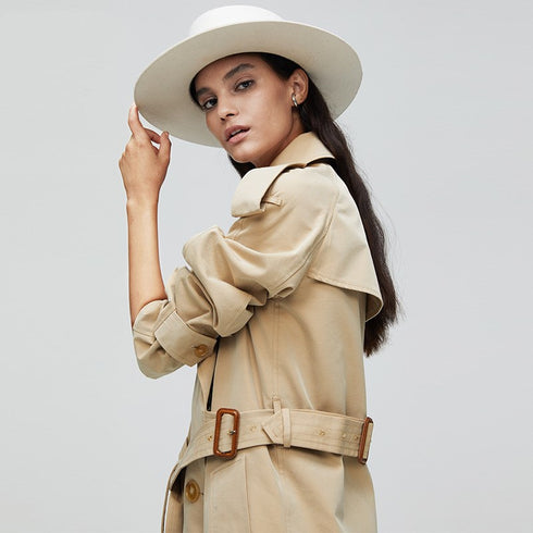 Stripes double-breasted trench coat British slim waist trench coat - ROUTINE FASHION